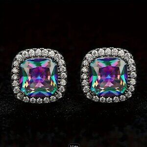 Dazzling Mystic Crystal black gold stud Earrings NEW